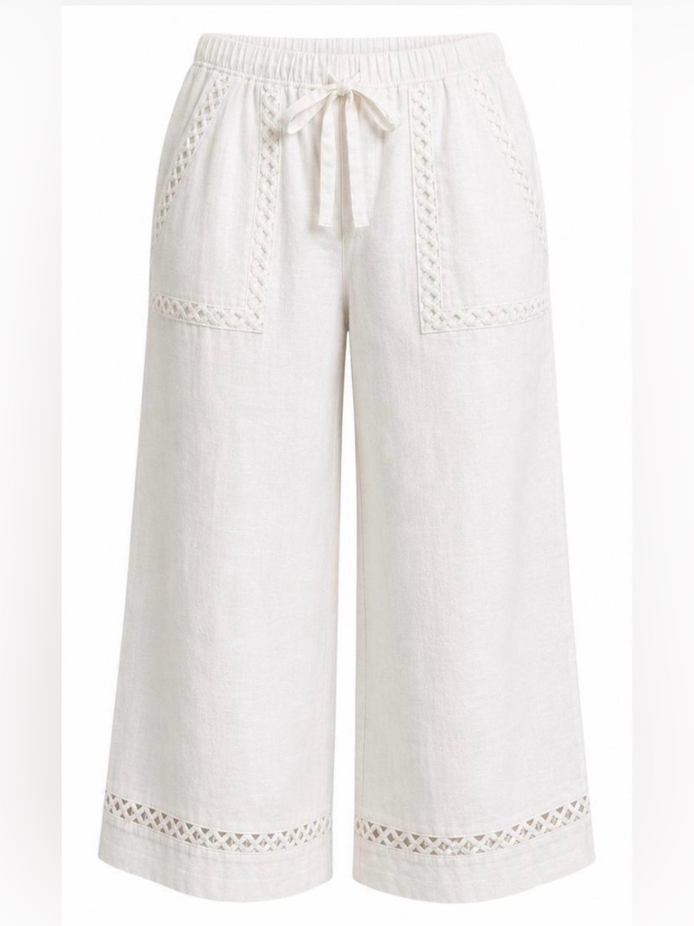 Joie White 100% Linen Eyelet Wide Leg Drawstring Pants Size M